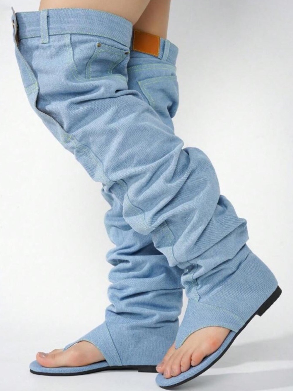 Cape Robbin Malynda over-the-knee light blue denim jean thong sandals